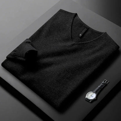 Women's cashmere blend V-neck sweater with contrast trim, tailored fit, lightweight and luxuriously soft