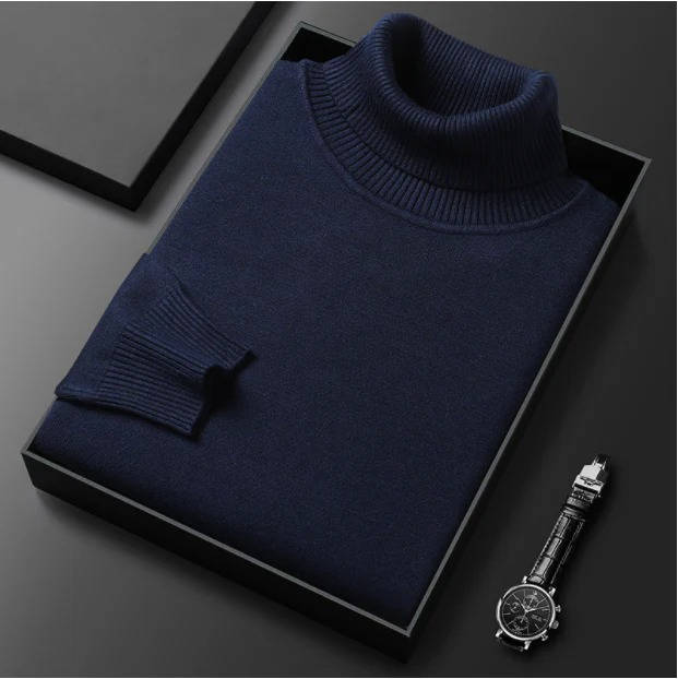 Men's black turtleneck sweater slim-fit premium cotton blend knit for sharp casual winter style
