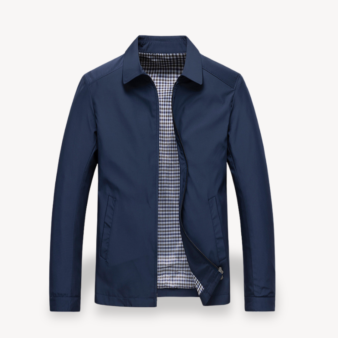 Men's lightweight beige jacket shirt collar tailored fit zipper closure breathable everyday layer