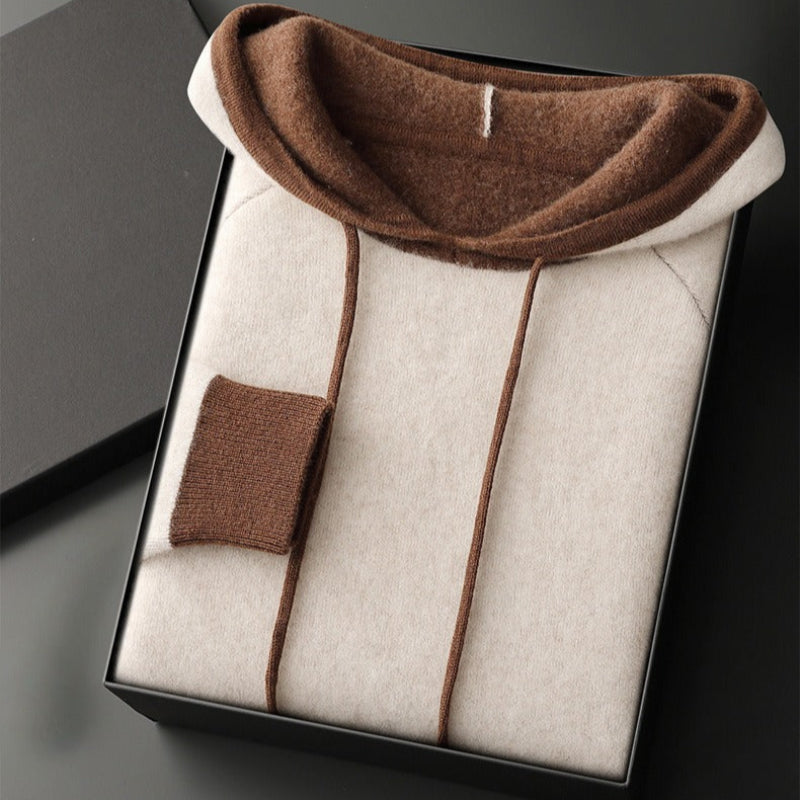 Ryden oversized gray cashmere hoodie with contrast trim at hood and hem, heavyweight relaxed fit