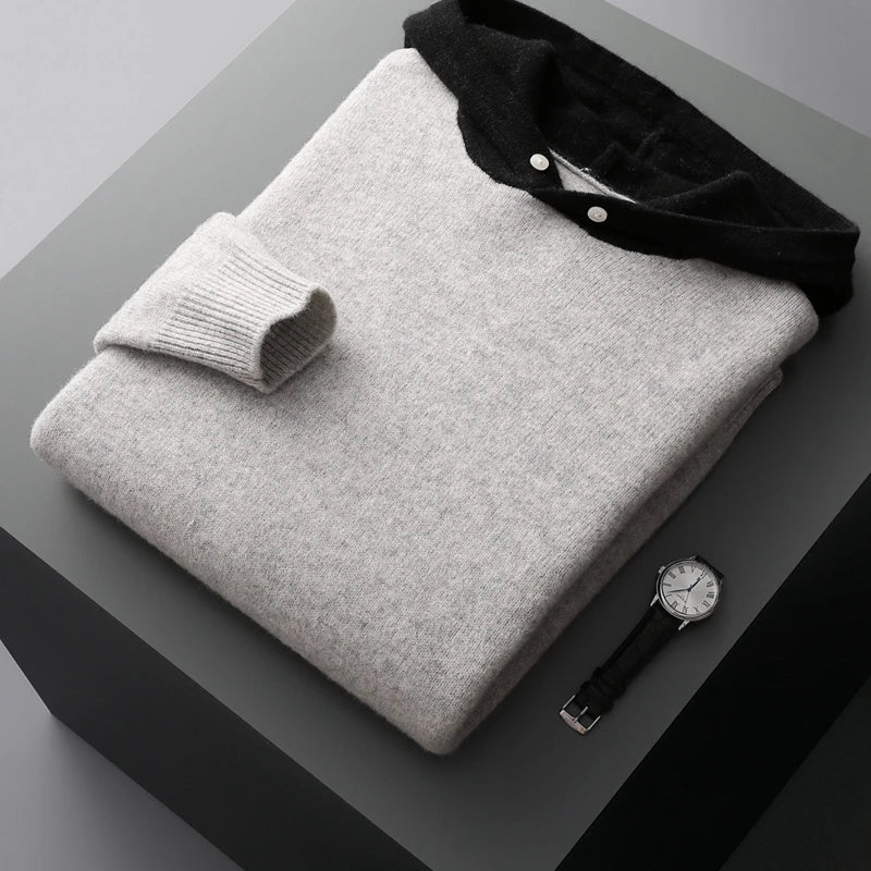 Noam grey wool-cotton hoodie streamlined fit with two-tone hood detail and kangaroo pocket