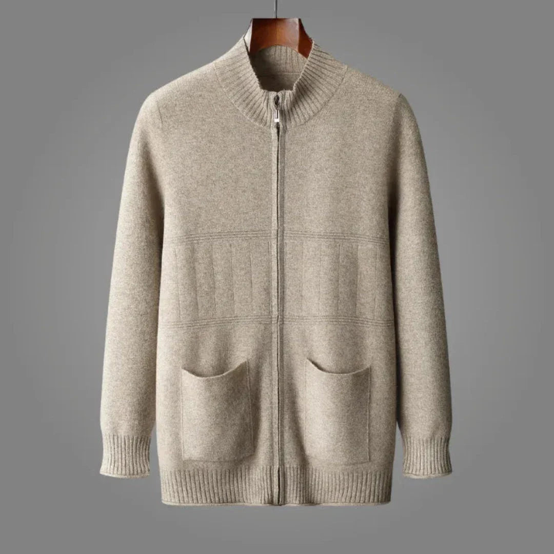Nancy premium wool full-zip cardigan with ribbed collar, cuffs and hem in classic style