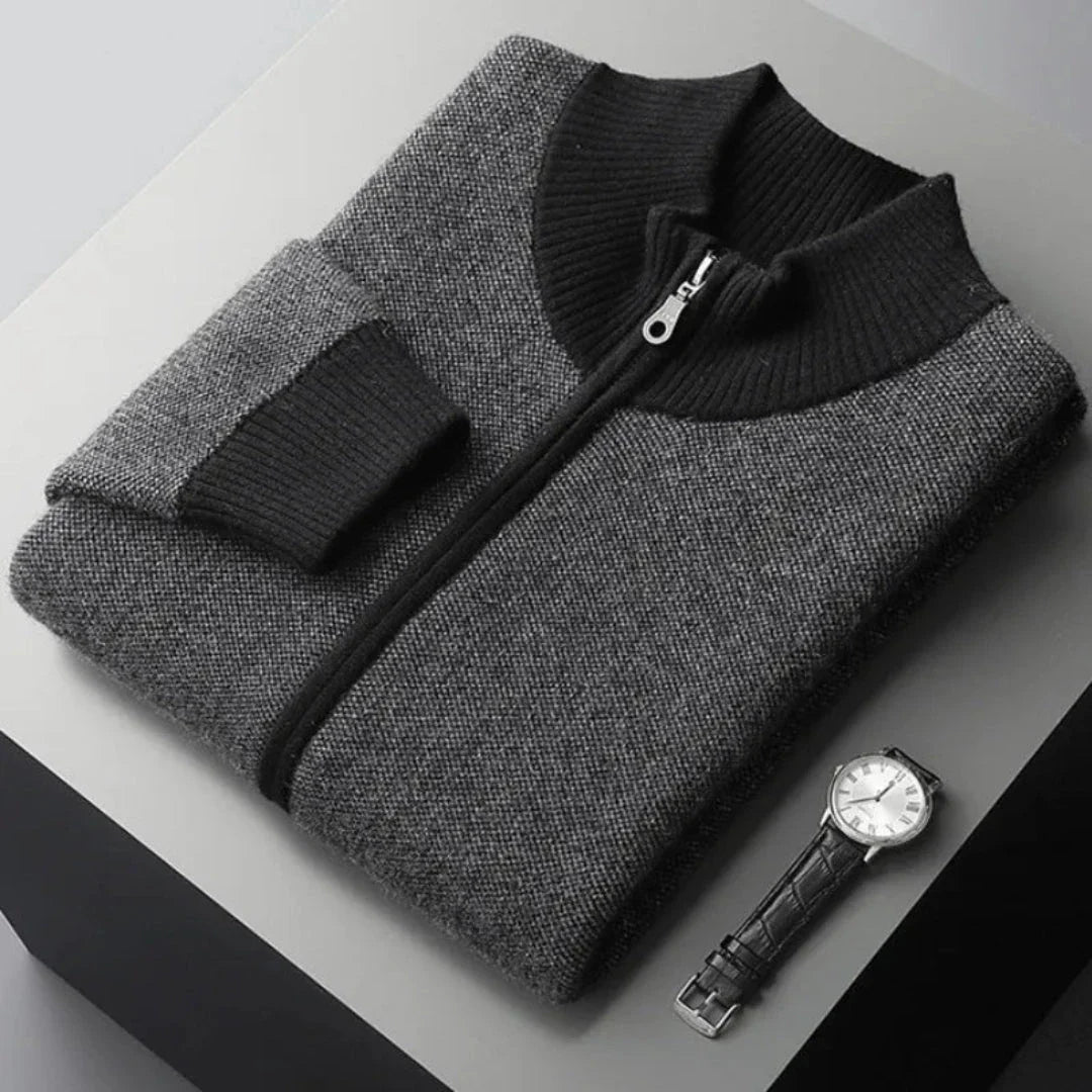 Nash unisex camel cashmere-wool full-zip sweater with refined knit texture and soft hand feel