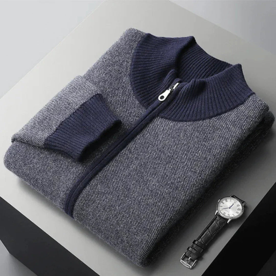 Nash light gray unisex cashmere-wool full-zip sweater with ribbed cuffs and refined knit finish
