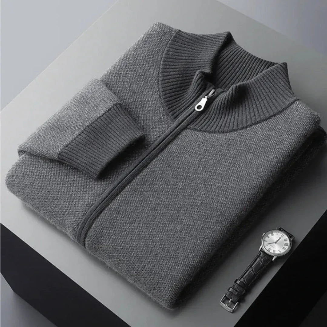 Nash unisex camel cashmere-wool full-zip sweater with refined knit texture and relaxed everyday fit