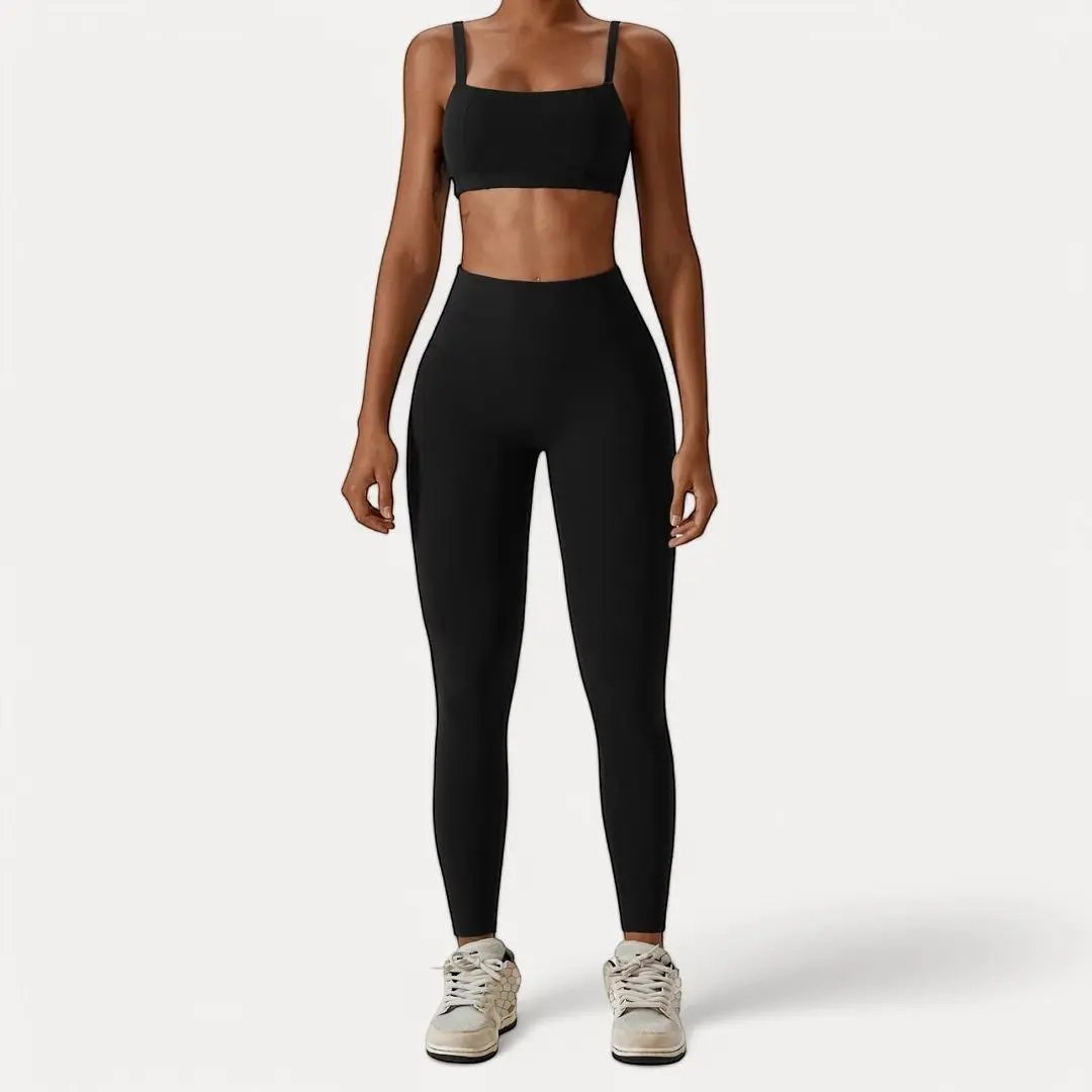 Black high-waisted ultra fit leggings with butt-lift design and seamless contouring for women