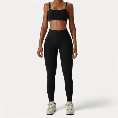 Black high-waisted ultra fit leggings with butt-lift design and seamless contouring for women