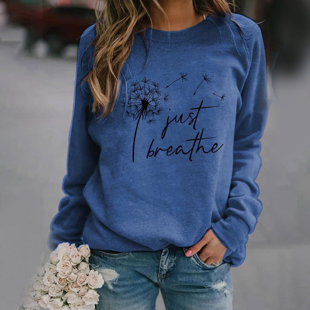 Women's gray relaxed fit round neck sweatshirt with bold graphic print, soft cotton blend casual top
