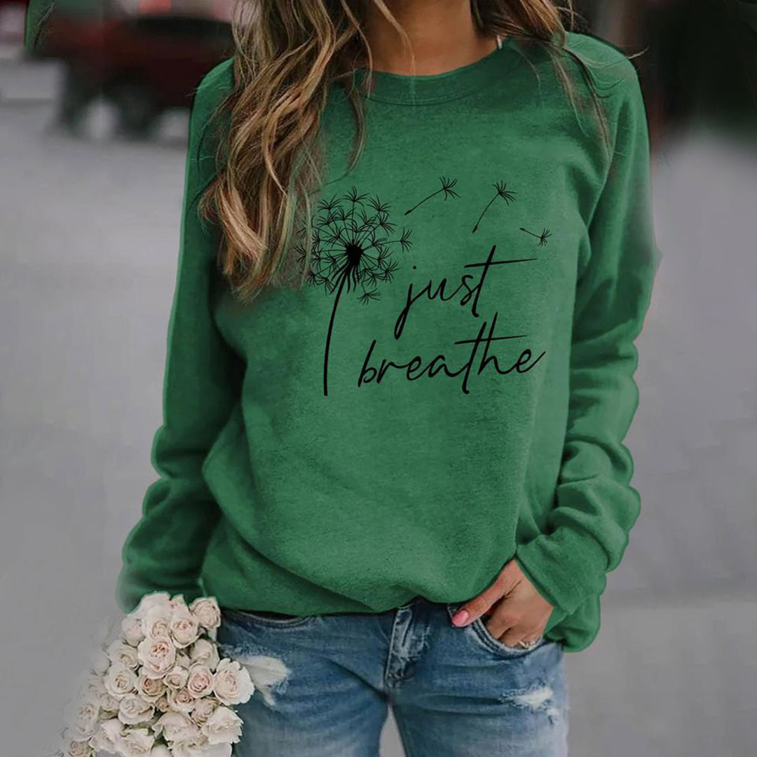 Women's grey relaxed-fit round neck sweatshirt soft cotton blend with graphic print