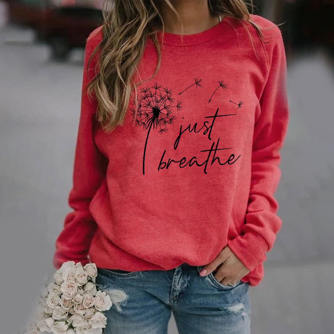 Women's gray relaxed-fit round neck sweatshirt soft cotton blend with bold graphic print