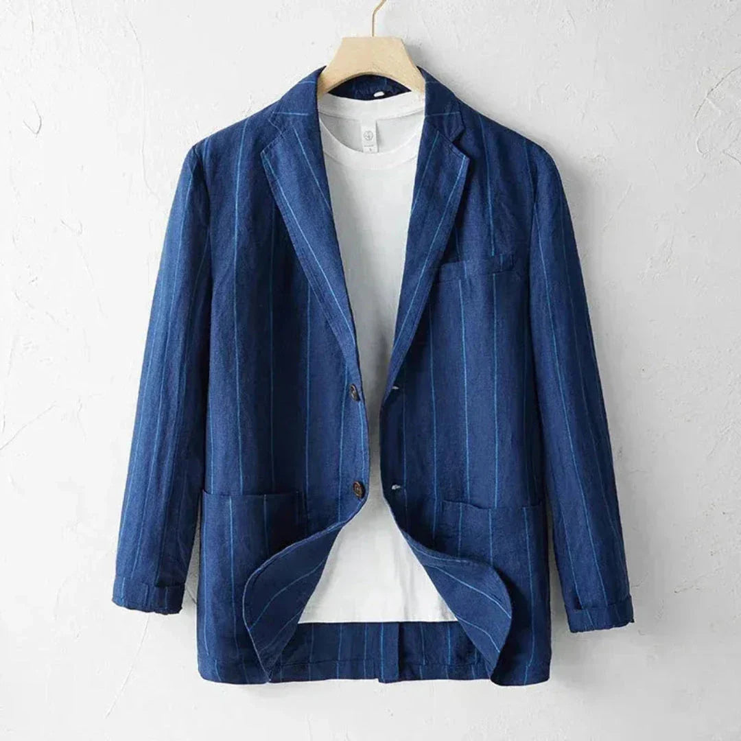 Nathan striped linen blazer in relaxed tailored cut with vertical stripes, lightweight breathable warm-weather layer