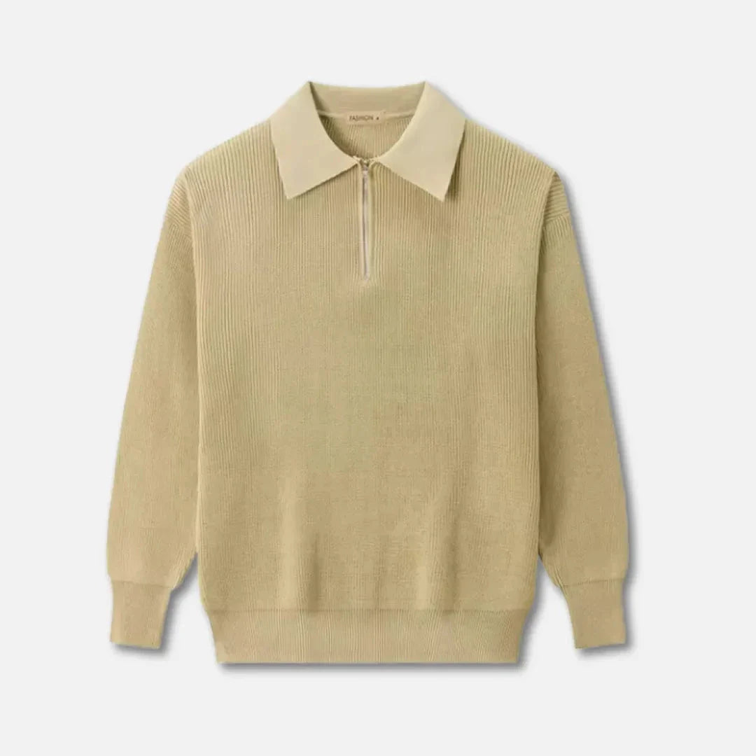 Nathaniel ribbed knit sweater with classic point collar, versatile smart-casual style for everyday wear