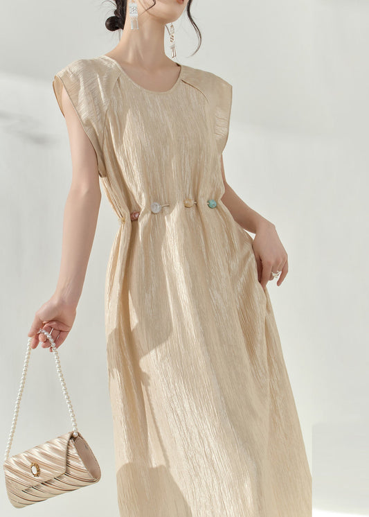 Robe longue slim patchwork champagne naturel pour l'été - Wavlynn