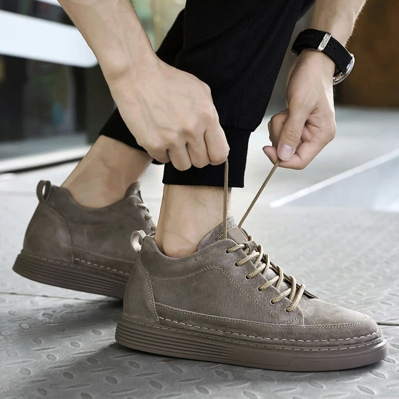 Navarro brown suede leather lace-up shoes with topstitching and cushioned ridged outsole