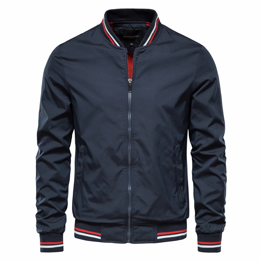 Men's olive green bomber jacket zip front modern urban silhouette sleek versatile layer