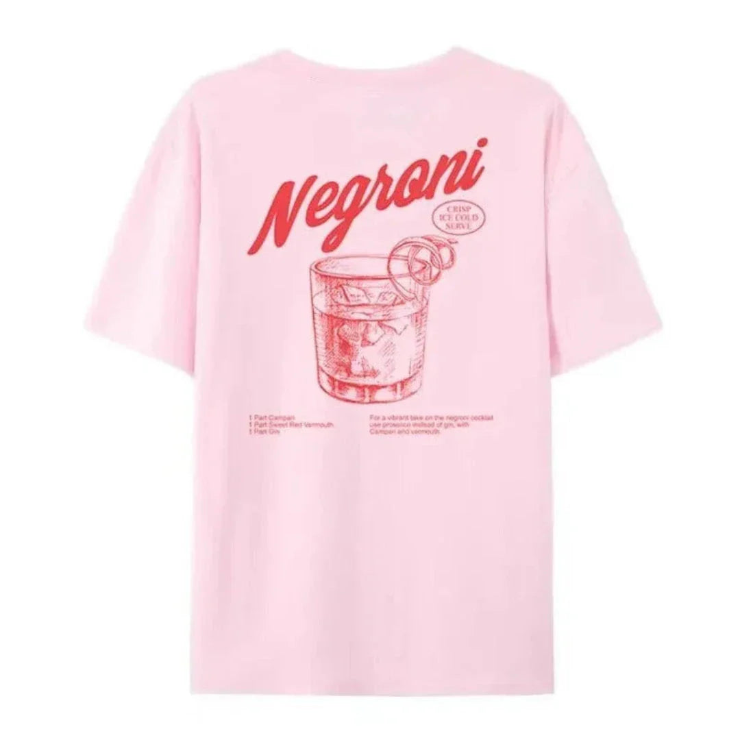 Vintage graphic cotton tee relaxed fit with bold red Negroni cocktail recipe print