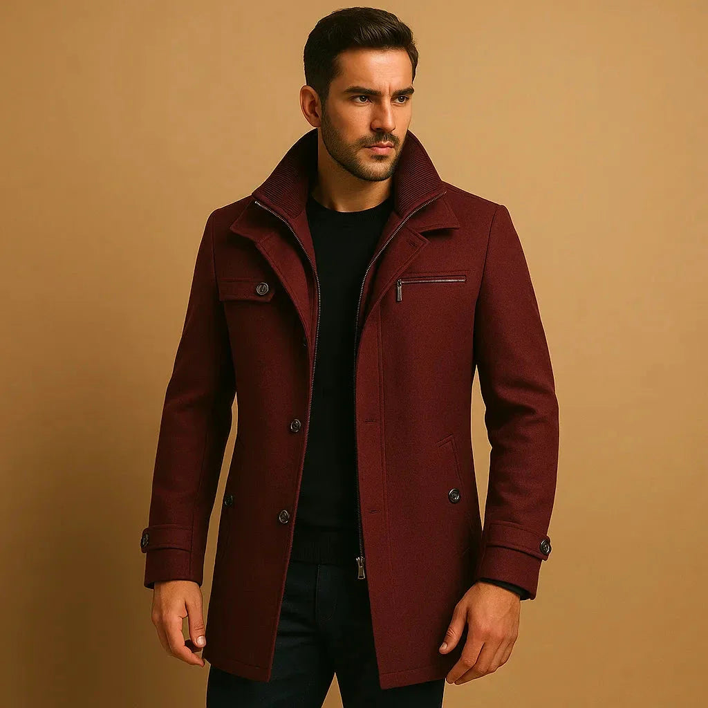 Wavlynn Neil men's classic wool winter overcoat tailored fit structured shoulders timeless silhouette