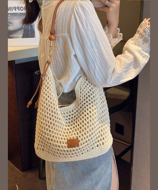 Nouveau sac à bandoulière en paille tissée de grande capacité abricot - Wavlynn