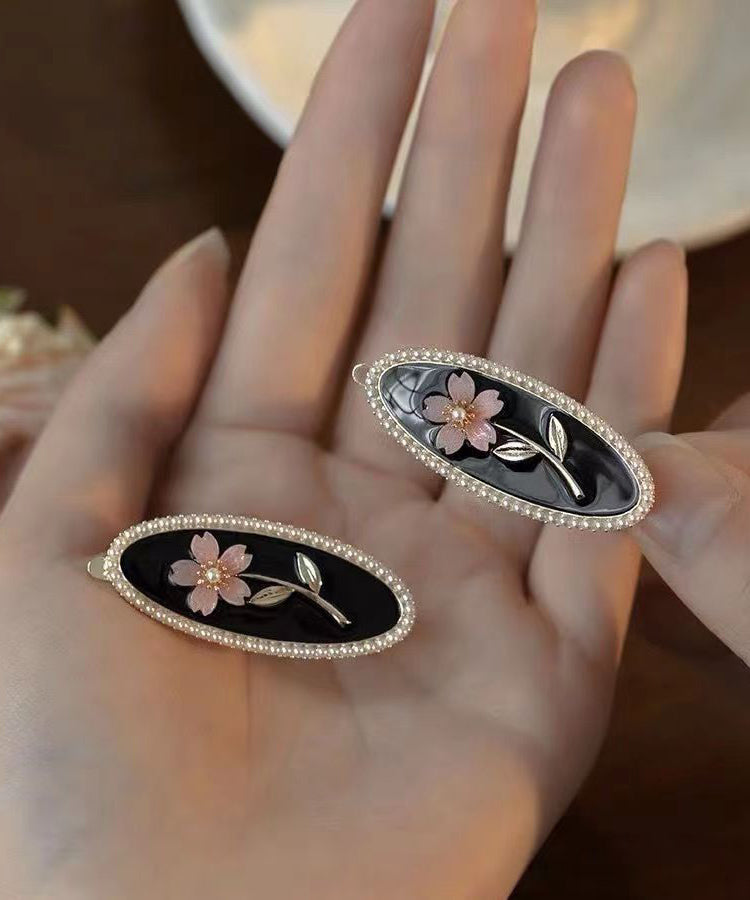 Nouvelle épingle à cheveux en alliage de cuivre noir et résine perlée Flora - Wavlynn