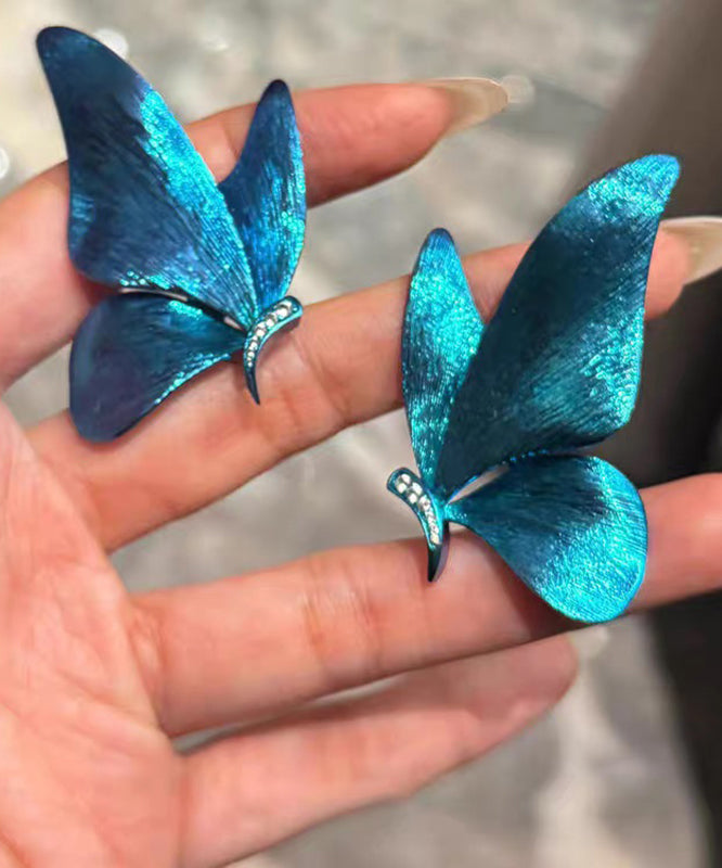 Nouvelles boucles d'oreilles à tige papillon en argent sterling bleu et résine - Wavlynn
