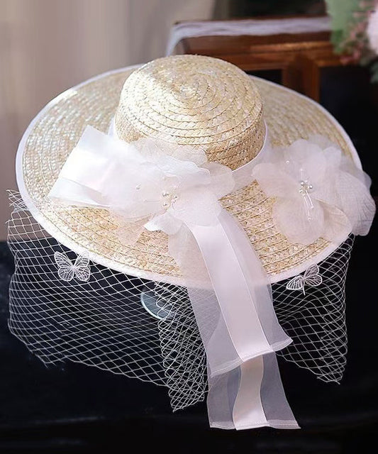 Nouveau chapeau de paille de style campagnard à fleurs en dentelle française - Wavlynn