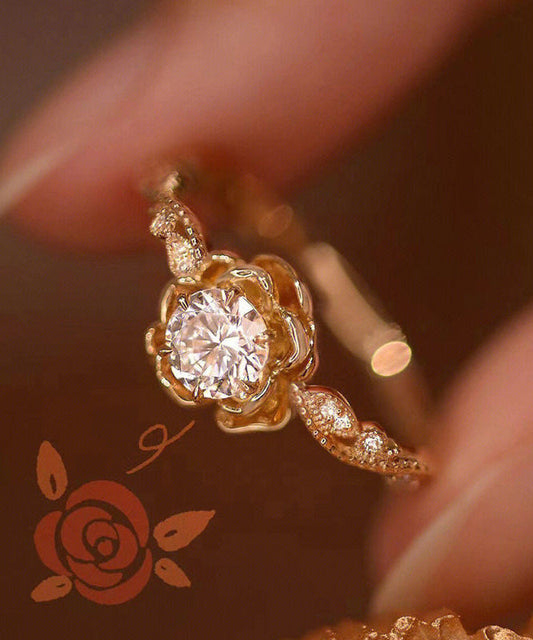 Nouvelles bagues en alliage d'or avec pierres précieuses incrustées de zircons roses - Wavlynn