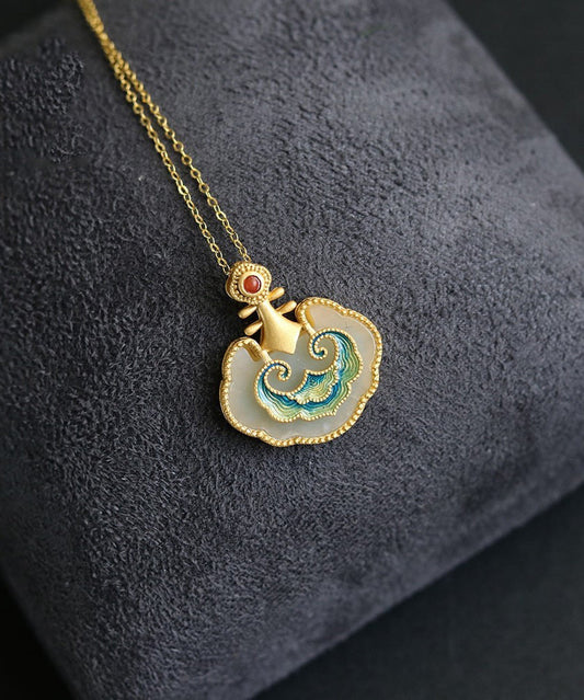 Collier pendentif en or ancien avec émail et jade - Wavlynn