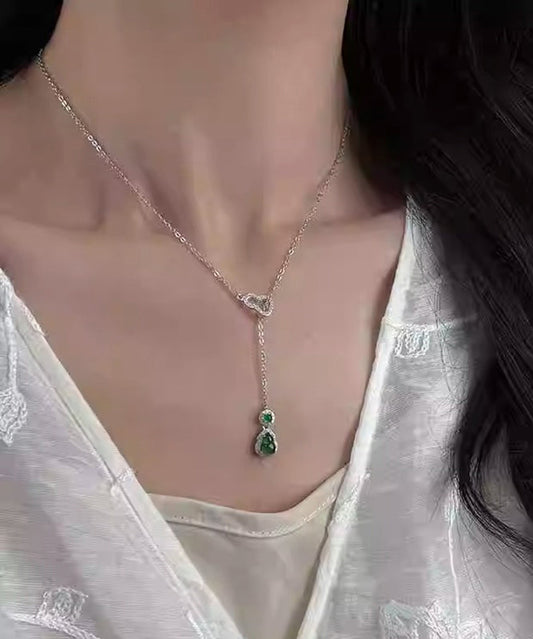 Nouveau collier pendentif pompon en argent sterling vert avec zircon émeraude calebasse - Wavlynn