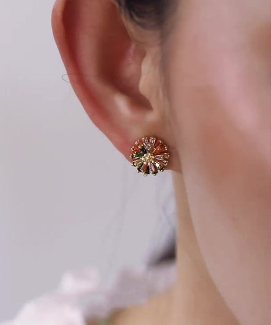 Nouvelles boucles d'oreilles à tige florales en argent sterling et zircon arc-en-ciel - Wavlynn