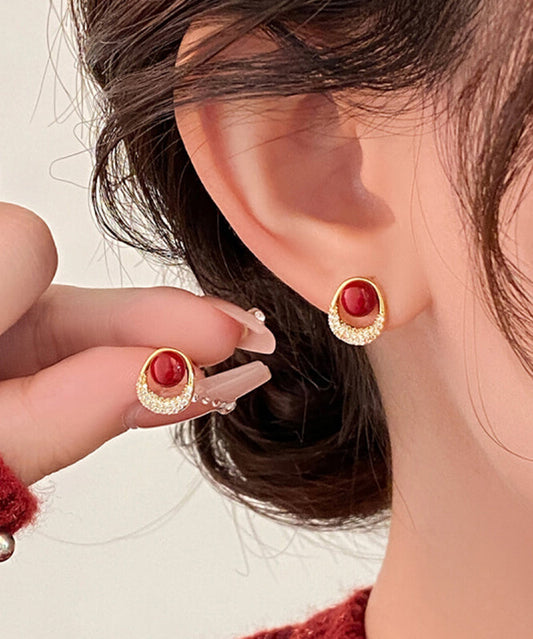 Nouvelles boucles d'oreilles à tige en perles de zircon surdorées en cuivre rouge - Wavlynn