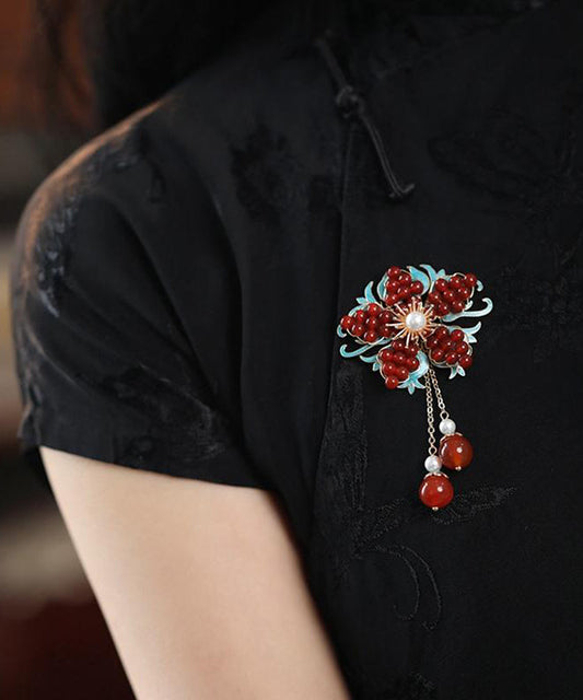 Nouvelles broches à pampilles en argent sterling rouge surdoré avec perles et cristaux - Wavlynn