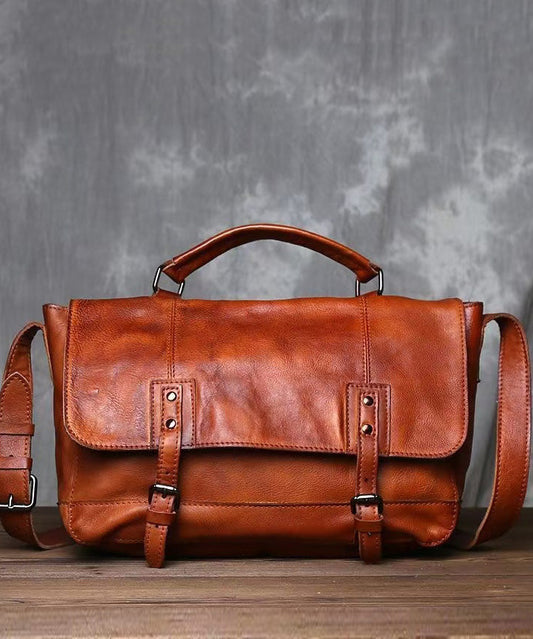 Nouveau sac messager rétro en cuir marron solide et durable - Wavlynn
