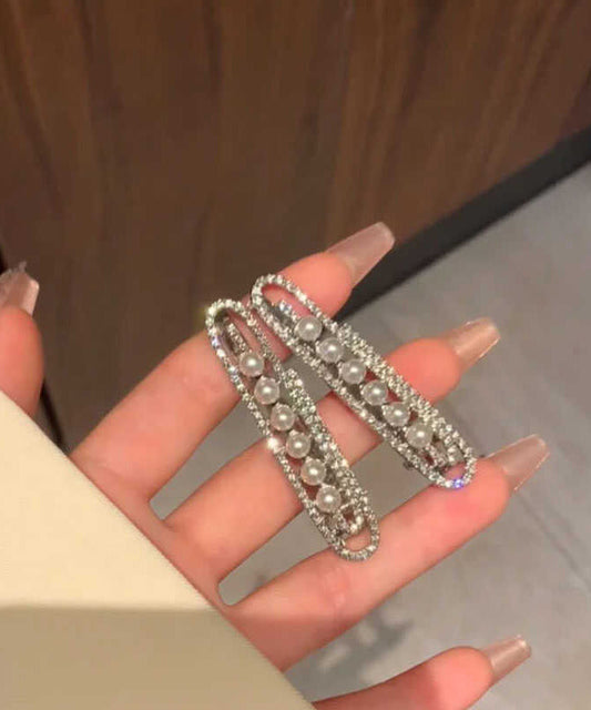 Nouvelle paire d'épingles à cheveux en alliage de soie et perle de zircon - Wavlynn
