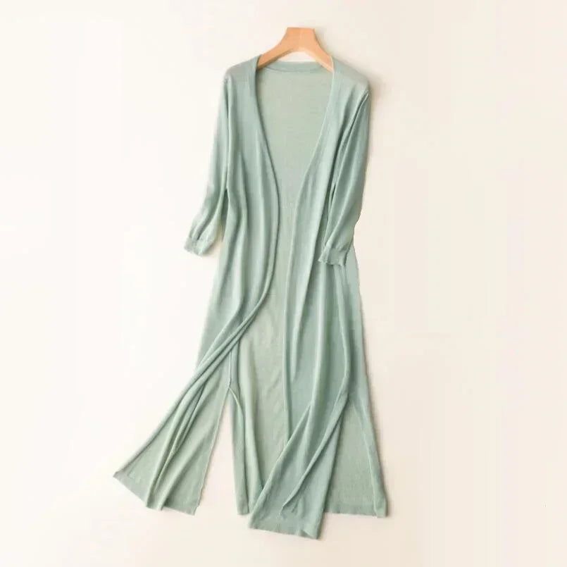 Women's open-front longline cardigan relaxed fit lightweight layering piece for everyday wear