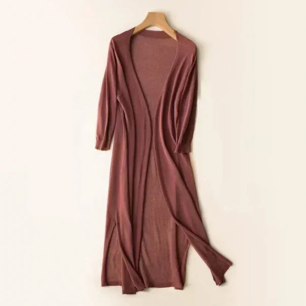 Women's lightweight open-front knit cardigan poncho, breathable silk-blend layering piece for year-round style