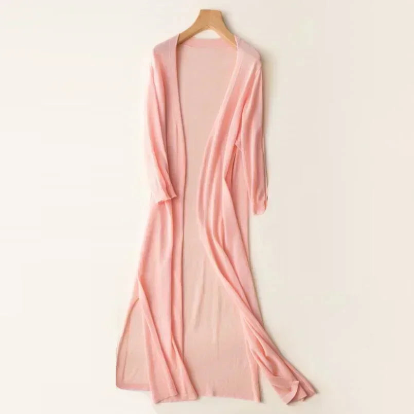 Women's open-front longline cardigan relaxed fit lightweight breathable layering piece for everyday wear