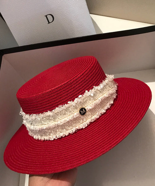 Nouveau chapeau cloche élégant en paille rouge tissée - Wavlynn