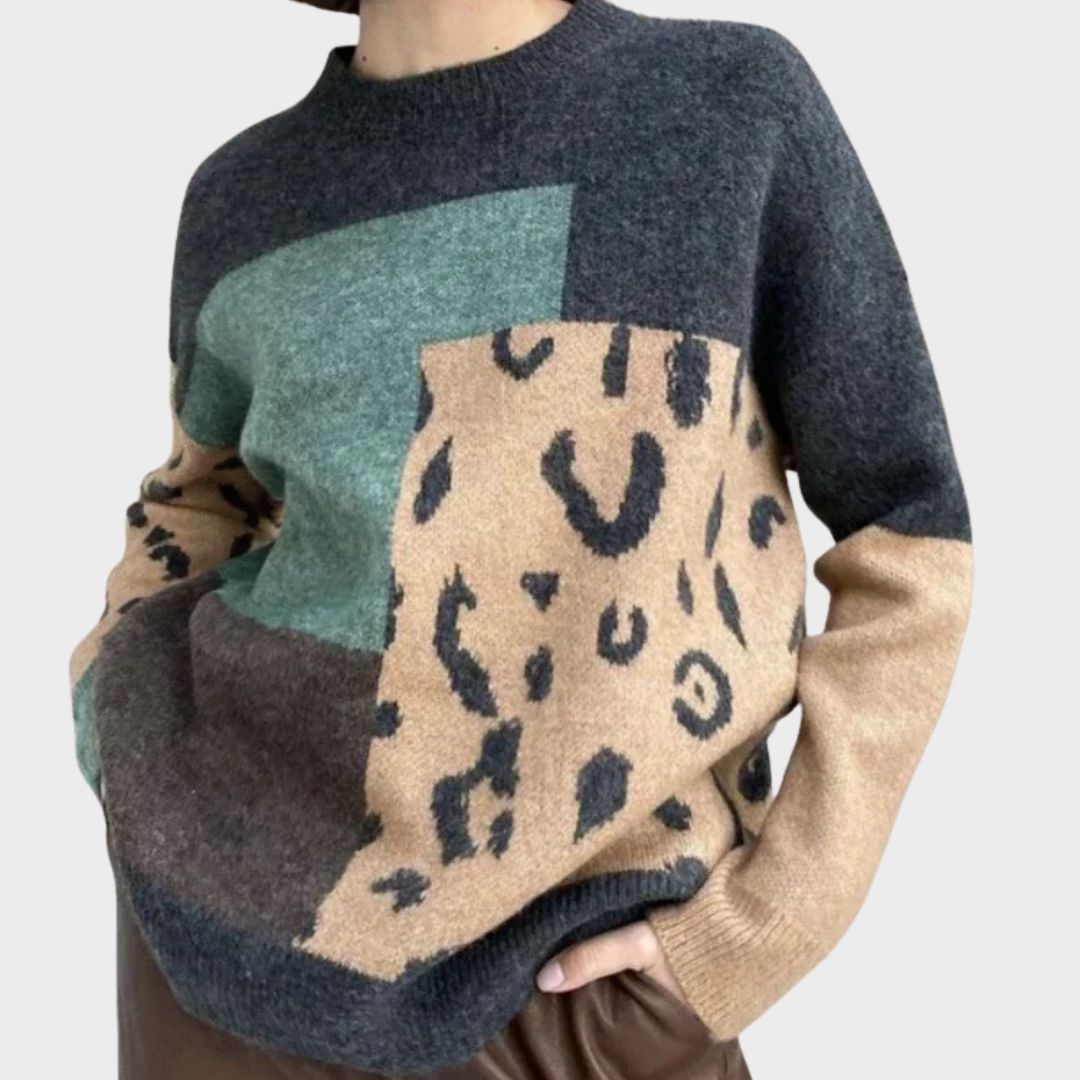 Cozy relaxed-fit women's sweater in soft neutral tones with breathable lightweight knit fabric