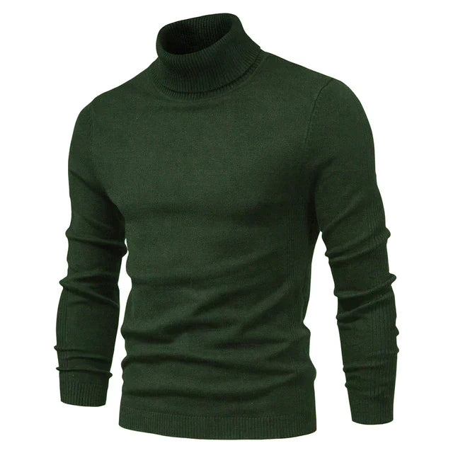 Men's warm knitted turtleneck pullover sweater cozy high-neck silhouette soft plush knit fabric