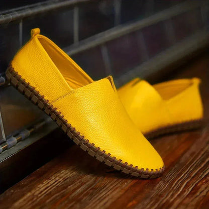 Noah brown genuine leather slip-on loafers with textured grain finish and flexible rubber sole