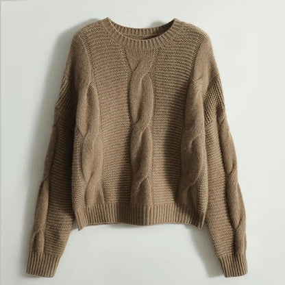 Noelle ivory cashmere blend pullover with sculpted cable-knit panels and relaxed drop-shoulder cut