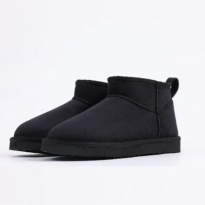 Women's black non-slip ankle boots with cozy cotton lining and grippy winter sole for icy surfaces
