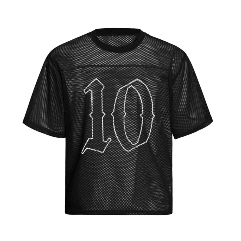 Kurt Gameday oversized cropped mesh football jersey with bold number 10 graphic print, breathable polyester