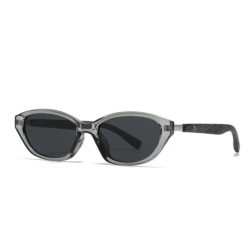 Black cat-eye sunglasses with matte finish and wood-inspired arms for bold everyday style