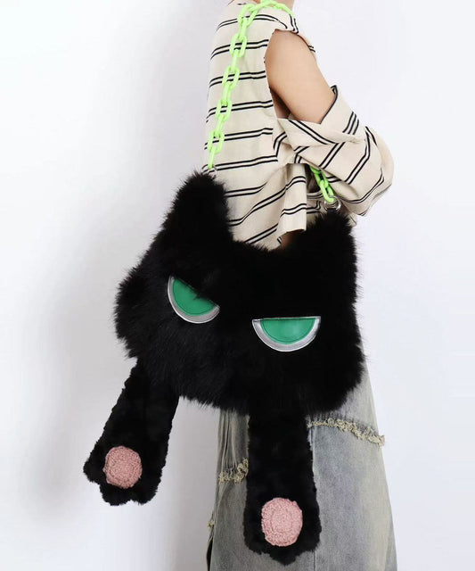 Sacs à main fantaisie en fourrure duveteuse en forme de chat noir pour filles - Wavlynn