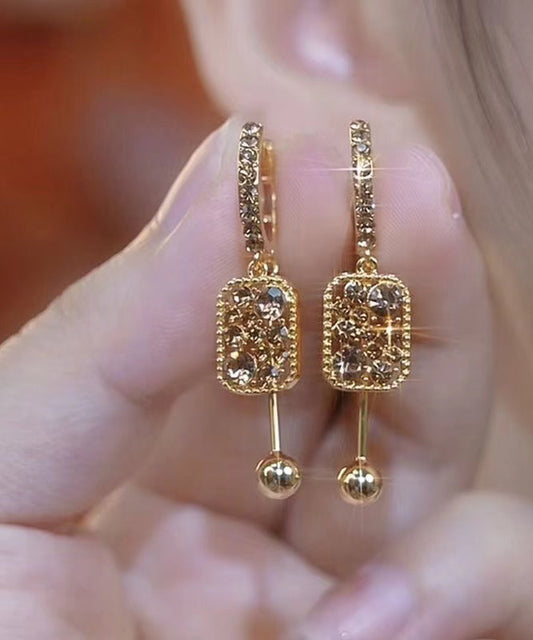 Boucles d'oreilles pendantes fantaisie en argent sterling et cristal de zircon surdoré - Wavlynn
