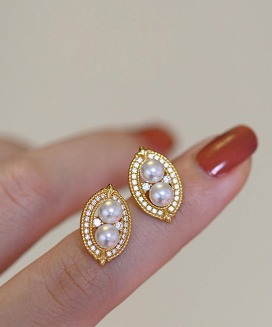 Boucles d'oreilles fantaisie en forme de goutte d'eau avec perles de zircon et cuivre doré - Wavlynn