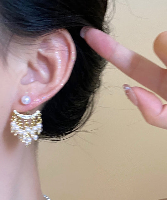 Boucles d'oreilles pendantes fantaisie en or, cuivre, zircon et perles - Wavlynn