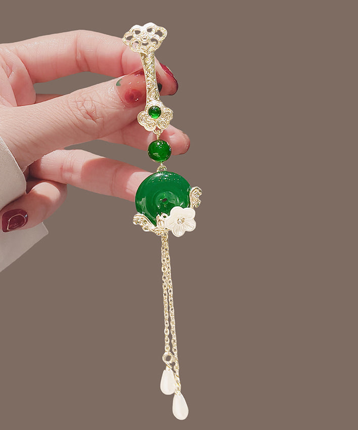 Broche fantaisie en alliage vert jade avec boucle ping-pong et pompon floral - Wavlynn