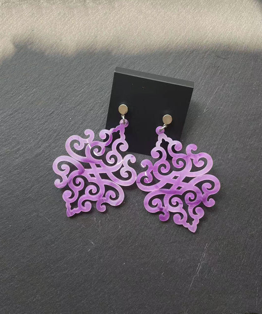 Boucles d'oreilles fantaisie violettes en acrylique ajouré en forme de nuage en forme de goutte - Wavlynn